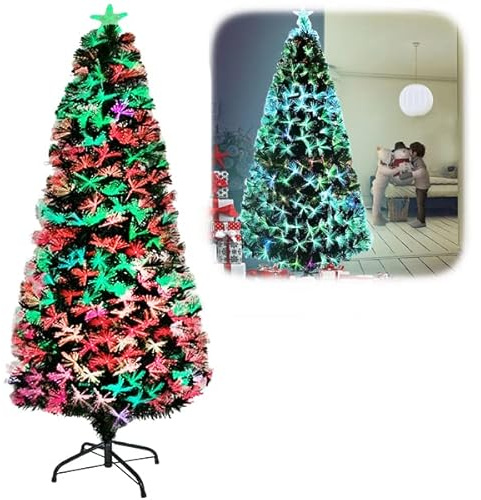 YUENFONG 240 cm Albero di Natale in fibra ottica artificiale con luci a LED, fibra ottica colorata, Effetto Realistico, Facile Montaggio, decorazioni natalizie