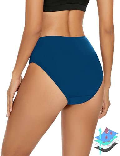 Leovqn Period Swimwear Leakproof Menstrual Bikini Waterproof Bottom UPF 50+ Swim Brief Light Flow - Teens Girls Women_Blue Green_XXL