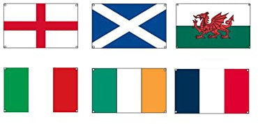 Stormflag Six Nations Banner (England, Schottland, Walisisch, Italien, Irland und Frankreich), 90 x 150 cm, Polyester, 90 g, mit vier Messingösen