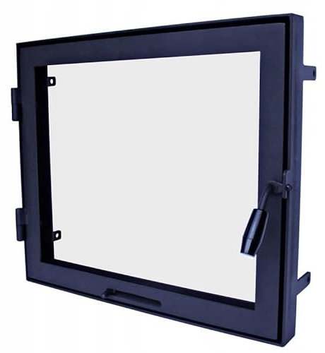Puerta horno 70 x 52 cm, puerta chimenea con cristal para horno pizzero, hierro fundido. Sentido de apertura: izquierda | El mango está a la derecha. Ventana grande.