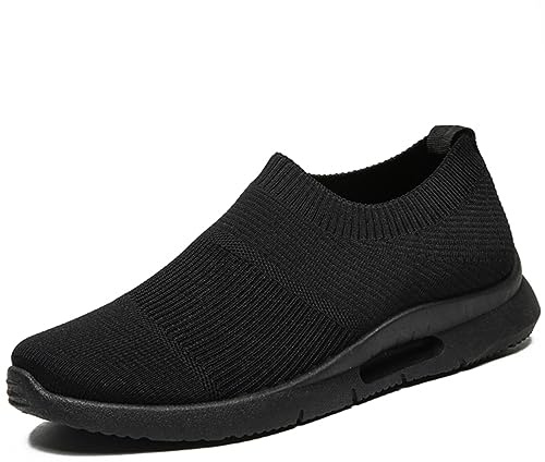 Mens Trainers Slip On Running Shoes Sneakers Gym Casual Black Size 9 UK