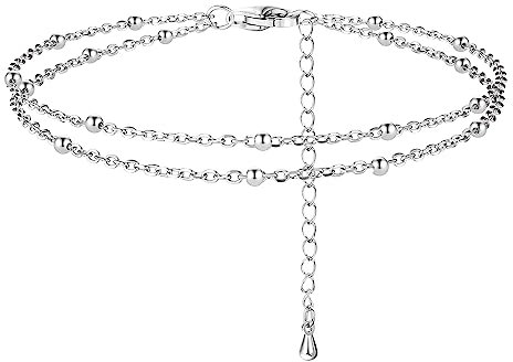 ORAZIO Argent 925 Multicouches Bracelet de Cheville pour Femmes Coeur Boule Ronde Zircon Multiples Styles Bracelets de Cheville avec Chaîne Ajustable Bijoux de Pieds pour la Plage D'été 1