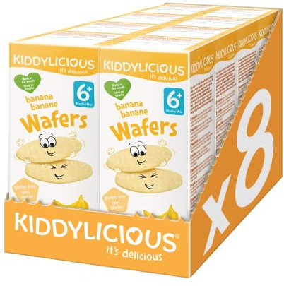 Kiddylicious Wafers Banane I Dès 6 Mois I Sans Gluten & Sans Lait I 8 Packs de 16g (4 Sachets de 4g) | 128g