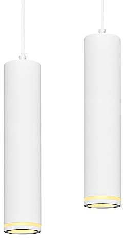 BOYIR Pendelleuchte Modern Zylinder Weiß Hängelampe, Hängeleuchte Höhenverstellbar Aluminium Kronleuchter mit GU10 Fassung max. 60 Watt Pendellampe Deckenlampe für Wohnzimmer Schlafzimmer, 2 Stücke
