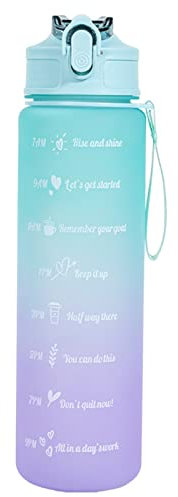 Trinkflasche, Sport Trinkflasche, Trinkflasche mit Strohhalm & Zeitmarkierungen, BPA-frei 750ML Auslaufsicher Sport Wasserflasche, Sportflasche für Fahrrad, Camping, Yoga, Gym, Arbeit, Fitness,Outdo