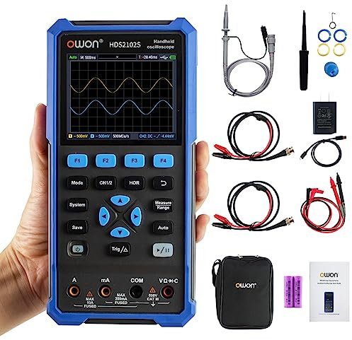 OWON HDS2102S Handheld Oscilloscope, 100MHz Bandwidth 3 in 1 Digital Multimeter Oscilloscope, 20000 Counts with 2 Channel USB Type C and 3.5 Inch LCD Display (oscilloscope+multimeter+generator)