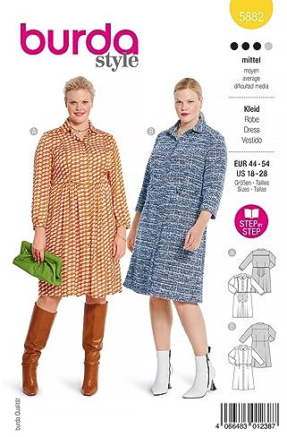Burda Schnittmuster, 5882, Blusenkleider selber nähen [Damen, Gr. 44-54] Level 3 für Fortgeschrittene