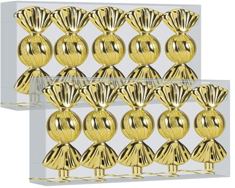 11cm Decorazioni Albero di Natale Caramelle Grandi, 10pcs Addobbi Albero di Natale Candy, UNOLIGA Palline di Natale a Forma di Dolci Oro, Ciondoli di Caramelle Natalizie Finte
