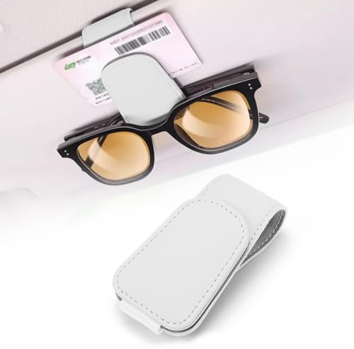 Brillenhalter für Auto Sonnenblende, Brillenhalter für Auto, Sonnenbrillenhalter Auto, Magnetische Auto Visier Brillenhalter,Sonnenbrillen Halterung/Ticket-Kartenclip(Weiß)