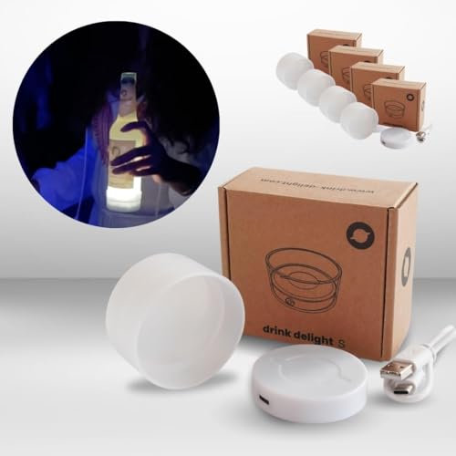 drink delight® LED Untersetzer Silikon (S) 4er Set | Haftet an Gläsern & Flaschen | 7 Farben per Knopfdruck | Aufladbar per USB-C | Langlebig & robust I Ideal für Partys | Hamburger Startup