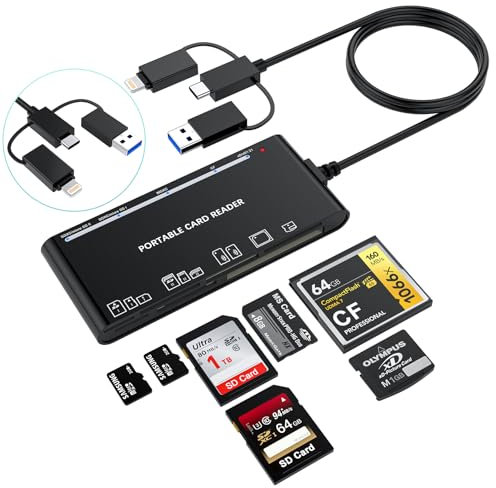 7-in-3 USB C Lightning USB 3.0 SD Kartenleser Universeller Speicherkartenleser Adapter Hub für iPhone,iPad,MacBook,Samsung für SD,CF,Micro SD,XD,MS,TF Karte für Windows,Mac OS,iOS,Linux,Android