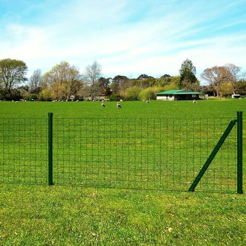 Mengtu Eurozaun Maschendrahtzaun Gartenzaun mit Zaunpfosten Gartenzaun-Set Drahtzaun Maschendraht Stahlzaun GartenzaunMaschenweite 25 x 1,5 m Grün Garten Möbel