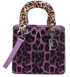 CORIOS Handtasche mit Leopardenmuster Damen PU-Leder Schultertasche Wasserdicht Umhängetaschen Mode Messenger-Tasche Henkeltasche Elegant Tote Beutel Tragetasche Henkeltaschen Lila S