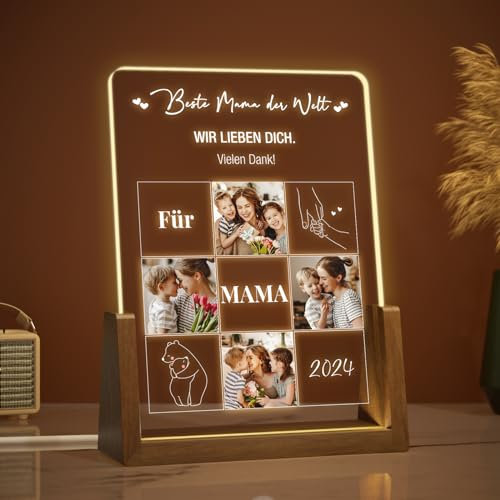 Giftove Muttertagsgeschenke für Mama, Personalisierte Geschenk für Muttertag, Personalisiert LED Acrylglas mit Foto für Valentinstag Geburtstag, Beste Mama der Welt