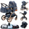 Passeggino 3 pezzi, carrozzina, passeggino 3 in 1, passeggino, sistema da viaggio, pieghevole, pneumatici in gomma, con accessori, Gondola, Adaptateurs, 25 kg (XX1 blu)…