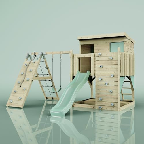 PolarPlay Spielturm Emil aus Holz in Grün Kinderschaukel