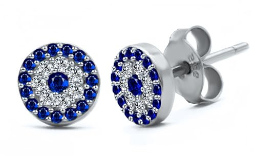 Evensee Ohrstecker 925 Sterling Silber Nazar Damen Ohrringe, Hypoallergene Saphir Auge Ohrstecker, Türkische Geschenkideen, Silber 925 Evil Eye Earrings