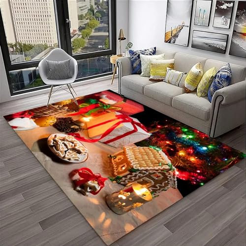 Tappeto 3D Cartone Animato Di Albero Di Natale Di Babbo Natale Tappeto Antiscivolo, Domestici Possono Usare Il Divano Del Soggiorno Tappeto Casa Camera Da Letto Comodino Coperta Soggiorno Hote -7Q5M7W