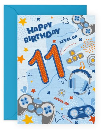 Central 23 Geburtstagskarte zum 11. Geburtstag für Jungen – Gamer-Geburtstagskarten für 11-jährige Kinder – Gaming-Videospiele – Geschenk für Sohn Enkel Bruder – mit Aufklebern