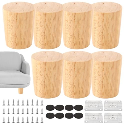 AKOLAFE Lo de 8 Pied Meuble Bois 6 cm Pied de Meuble Bois Rond Pieds de Meuble Pieds de Rechange de Rechange avec Plaques de Montage et Vis pour Canapé, Lit, Fauteuil, Armoire