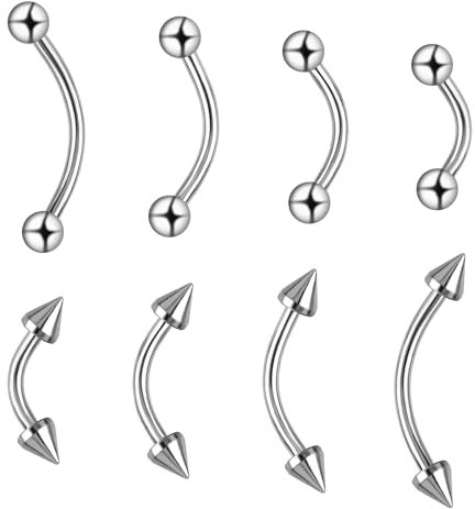 Yolev 8 Stück Augenbrauen Piercing kugeln 16G Gebogene Langhantel Silber Mikro Vertikale Lippennägel Piercings Augenbrauen Lippenzubehör Augenbrauenpiercing Schmuck Chirurgenstahl Bananabells Gebogen