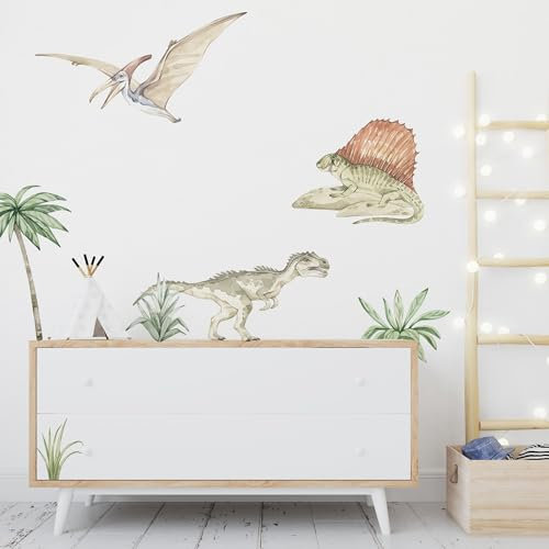 Unik Nordic Wandsticker Pastell Dinosaurier, Motiv A, XL - 130 x 75 cm, Aufkleber für die Wand, Wandtattoo rückstandslos entfernbar, Wanddekoration für Kinder- und Babyzimmer, Wandaufkleber