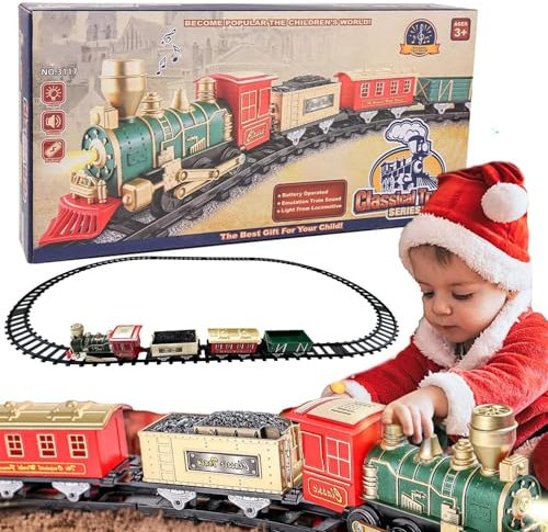 Tren Arbol De Navidad Electrico, Tren Navidad, con Faros Y Sonido Real Centro Navideño, A Batería, Decoración De Navidad Regalos para Niños, para Niños Y Decoración Navideñ, Coches Y Vías