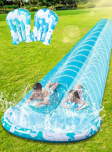 JOYIN Scivolo d'Acqua da 22,5 piedi/685.8cm con 2 Bodyboard, Scivolo da Giardino Estivo con irrigatore Integrato, Gioco d'Acqua per Bambini all'aperto, Blu, Azzurro