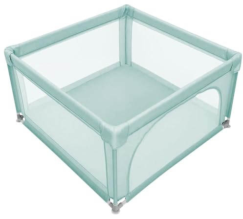 Baby Laufstall, Laufgitter klappbar, Ein-Knopf-Faltung & Sicherheitsschlössern, Krabbelgitter mit Netz & Reißverschluss, Laufgitterzelt für Kleinkinder,120 * 120 * 66cm – dunkelgrün