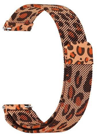 Amzpas Edelstahl Mesh Uhrenarmband 22mm 20mm 19mm 18mm Metall Ersatz Armband Magnetverschluss Smartwatch Schnellverschluss Watch Uhren Ersatzband Für Damen Herren(20mm,Leopard)