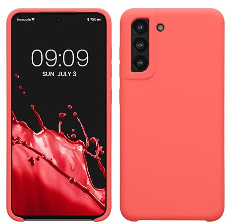kwmobile Cover per Samsung Galaxy S21 FE Custodia - Back Case per Smartphone in Silicone TPU - Protezione Gommata - corallo fluorescente