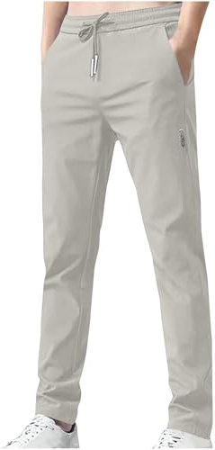 Mrat Pantalon Stretch pour homme Séchage rapide Coupe ample Pantalon décontracté Coupe slim Pantalon à pinces résistant aux plis Cordon de serrage Poches droites Taille élastique Grandes tailles M-5XL