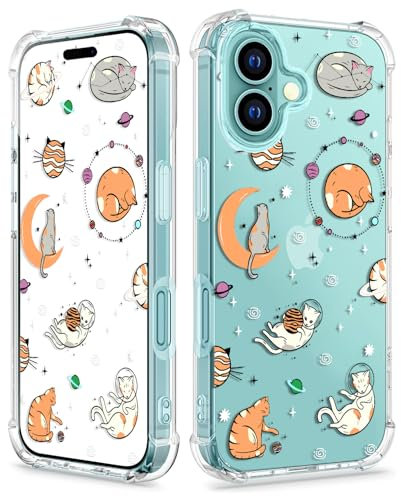 COBATREE for iPhone 16 Clear Phone Case,Cute with Cute Cats Pattern Bumper Protective Shockproof Soft Cover Case for iPhone 16-Cute Cats
