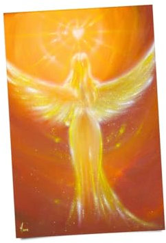 Henriettes-ART Schutzengel Poster in Gelb und Braun „Das Herz weiß es“ – Spirituelle Wanddeko, Engelbild auf Kunstdruck, Geschenk für Frauen (40x60cm)