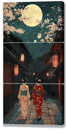 CCWACPP 3 teiliges Leinwandbild Wanddekoration japanische Bilder Geisha Gemälde japanische Kultur Kunstwerk asiatische Kunstdrucke für Wohnzimmer und Schlafzimmer mit Rahmen (30x40cmx3)