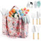 Grenebo Gartengeräte, 10-teiliges Gartengeräte-Geschenkset für Frauen, rostfreie und strapazierfähige Werkzeuge mit floraler Organizer-Tasche, Geschenk für Gartenfrauen (Rosa Weiß)