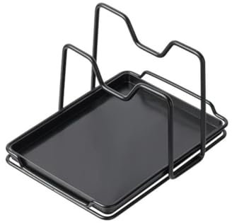 Fiyon 2-in-1 Pot Lid Holder & Spoon Rest with Drip Tray – Heat Resistant Kitchen Countertop Organiser, 2-Tier Utensil & Cookware Stand (Gross Black)