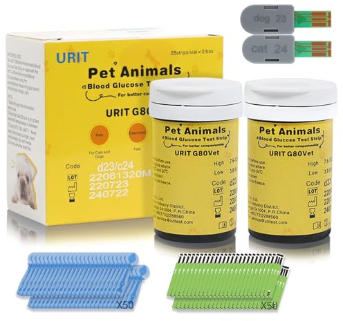 Dogs and Cats Glucose Monitoring System Blood Sugar Check Kit For Pet Only Accurate Diabetes Testing w/ 2 Calibrated Code-Chips (Battery not included) (Only 50pcs strips)