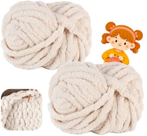 Dicke Wolle Garn 500 g ca.54 m, Milchig Weiß Chunky, Grobstrick Weiches Wollgarn für Decke, XXL Riesen Wolle Perfekt zum Weben von Schals Mützen Haustier Nest (05-Beige)