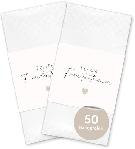 50x Freudentränen Hochzeit Taschentücher Banderolen - Herzchen DIY Banderolen als Deko für Gäste-Taschentücher (Taschentücher nicht enthalten)