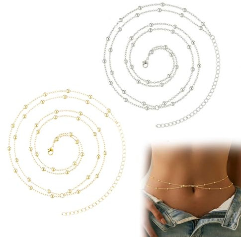 ZWWOGE 2 Collane a Pancia in Oro e Argento per Donne, Layered Belly Chain,Body Chain per la vita regolabile, Belly Jewellery,bikini sexy a più strati,Collana vita Donna Pancia