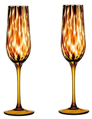 Champagnergläser Sektgläser Vintage-Champagnerglas, Champagnerflötenglas mit Leopardenmuster, 2er-Set, Fassungsvermögen 230 ml, for Paare, Verabredungen, Weihnachten Kristallgläser / Champagnergläser