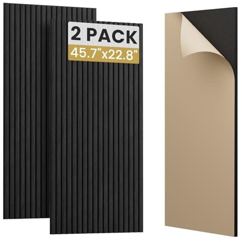 SVILINEK Soundproofing Panels Acoustic Panels 45.67x22.83 Self-Adhesive 3D Sound Absorbing Wall Panels,for Sound Absorbing, Soundproof Panels for Living Room (Black, 2-Pack (14.5sq.ft.))