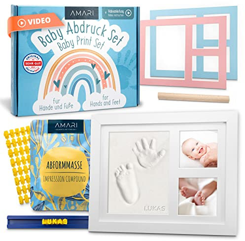 Amari® Set di impronte in gesso per bambini, mani e piedi, set di impronte per bambini, con cornice, regalo per bambini, impronte digitali (Rainbow)