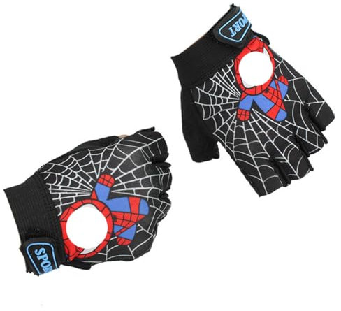 HSKRKOW Speidermann - Guantes de ciclismo para niño de 4 a 12 años, guantes de ciclismo para niño con medio dedo, para bicicleta, moto, escalada, montaña, carrera, deporte, color negro, A