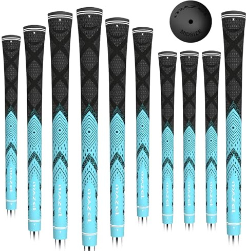 MAZEL Premium Rubber Golf Grips Set of 10,High Shock Absorption and Non-Slip Cross Corded Cotton Thread Provide Better Grip Stability (Blue Medium)