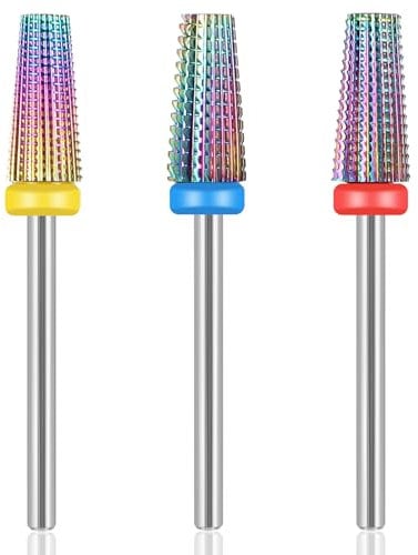 5 in 1 Nail Drill Bit, 3PCS Colorful Carbide Tungsten Safety Drill Bits Tech 3/32 Inches Drill Nails for Acrylic Nail Gel Fast Remove Two Way Rotate use for Pedicure Manicure Salon Precise Control