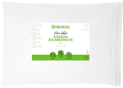 Hexeal Pure Value Sodium Bicarbonate 5kg Bag - Food Grade, Fine Powder | Baking Powder for Cooking and Baking. Ideal for Bath Bombs and Household Cleaning. Deodorises and Removes Grime