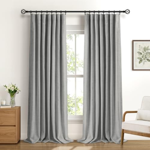 DEFYNEE 100% Verdunkelungsvorhang 2er Set H245xB140cm Gray | Leinenoptik, Thermo, 4 Aufhängearten, Für Stangen & Schienen, Lärmschutz, Schlaf- & Wohnzimmer, Inkl. 20 Clips