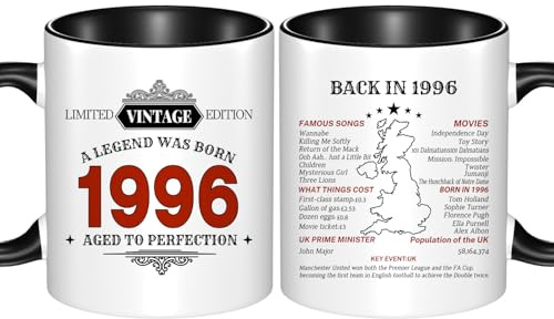 JOUWUI Vintage 1996 Mug, 30th Birthday Mug for Women Men, Turning 30 Year Old Birthday Gifts Women Men Mom Dad Wife Husband, Sister, Best Friends, Coworkers, Her, Him, 30th Birthday Coffee Cups